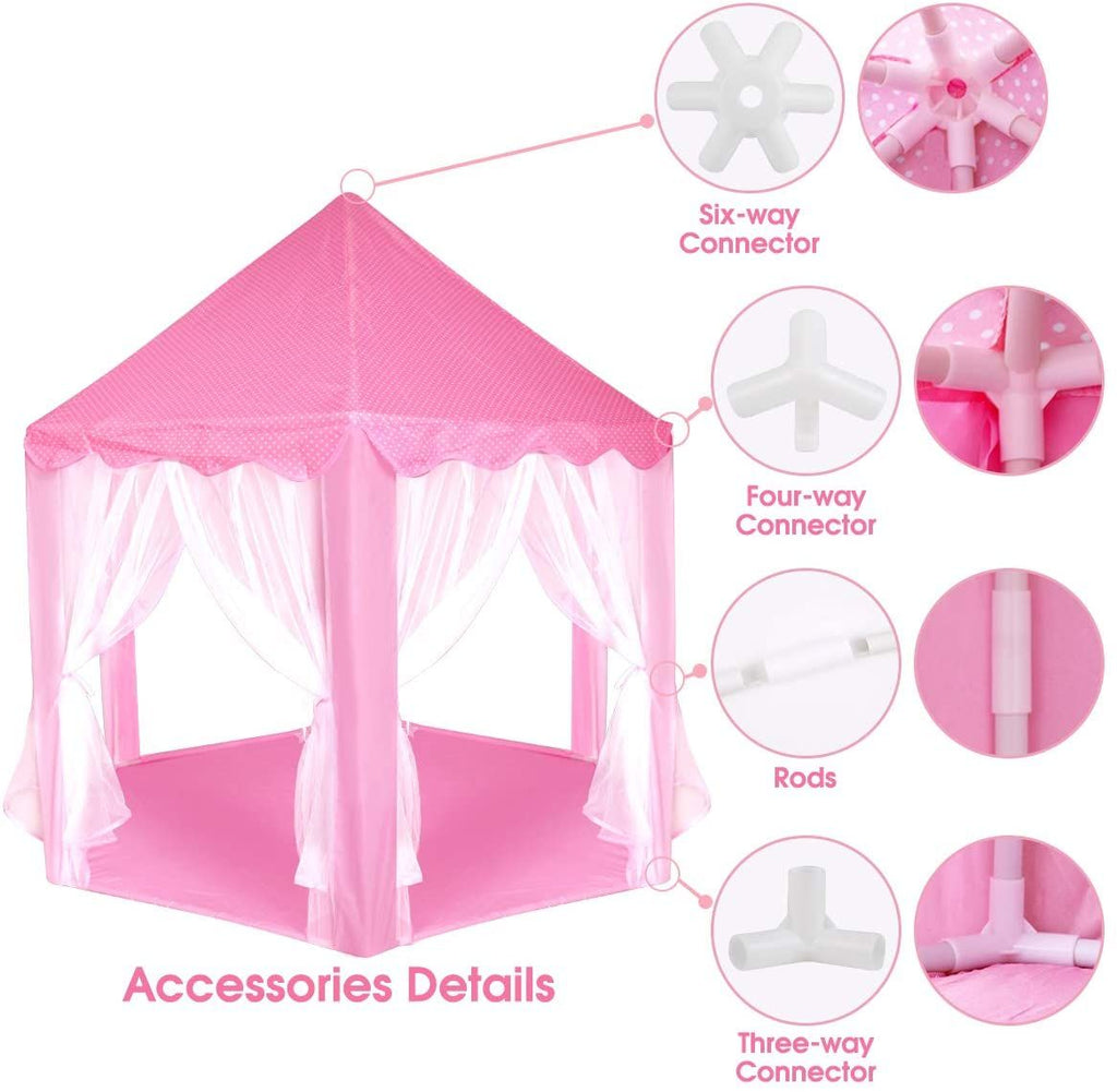 Rcosy - Outdoor Indoor Portable Folding Princess Castle Tent Kids Children Funny Play Fairy House Kids Play Tent(Warm LED Star Lights)