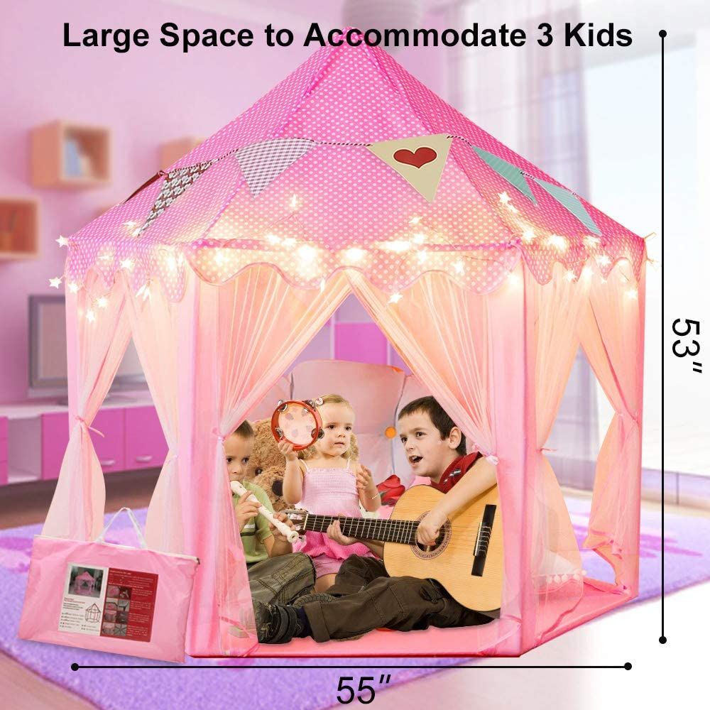 Rcosy - Outdoor Indoor Portable Folding Princess Castle Tent Kids Children Funny Play Fairy House Kids Play Tent(Warm LED Star Lights)