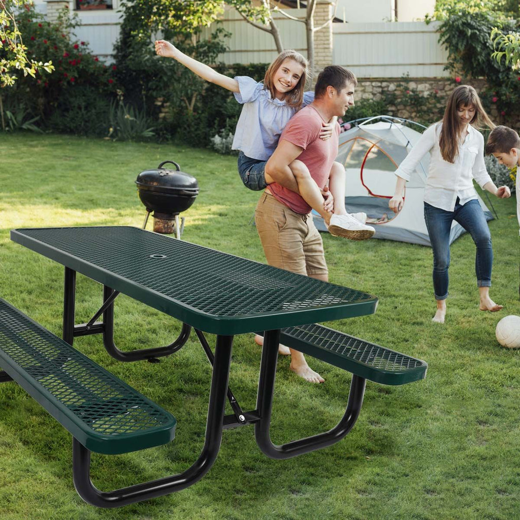 Yeah Depot - 6 ft. Rectangular Outdoor Steel Picnic Table with umbrella pole in Green