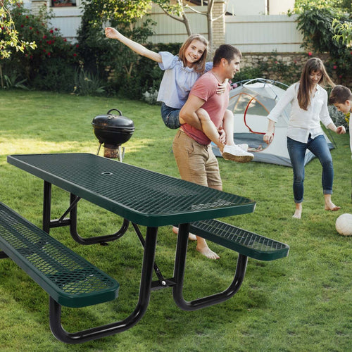 Yeah Depot - 6 ft. Rectangular Outdoor Steel Picnic Table with umbrella pole in Green