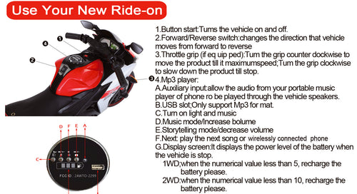 Yeah Depot - Electric motorcycle/ 12V Kids toys motorcycle/Kids electric car/electric ride on toys for 3 4 5 6 years Boys Girls with Training Wheels/manual throttle/ drive by hand/Lighting wheels