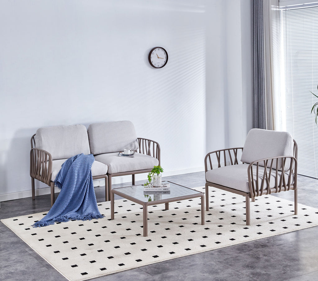 Yeah Depot - Patio indoor/ outdoor garden single sofa armchairs plastic with soft cushion Weather waterproof chair Sectional Furniture for Balcony Garden Pool Lawn Backyard morden design sitting room sofa