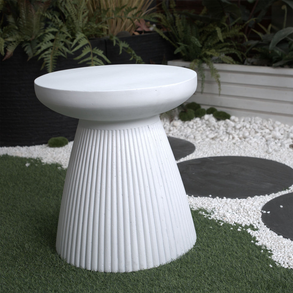 Yeah Depot - Decorative Garden End Table, 20.3'' H Modern Heavy Duty Patio Sturdy Faux Terrazzo Accent Table Side Table Plant Table for Indoor Outdoor, Faux White