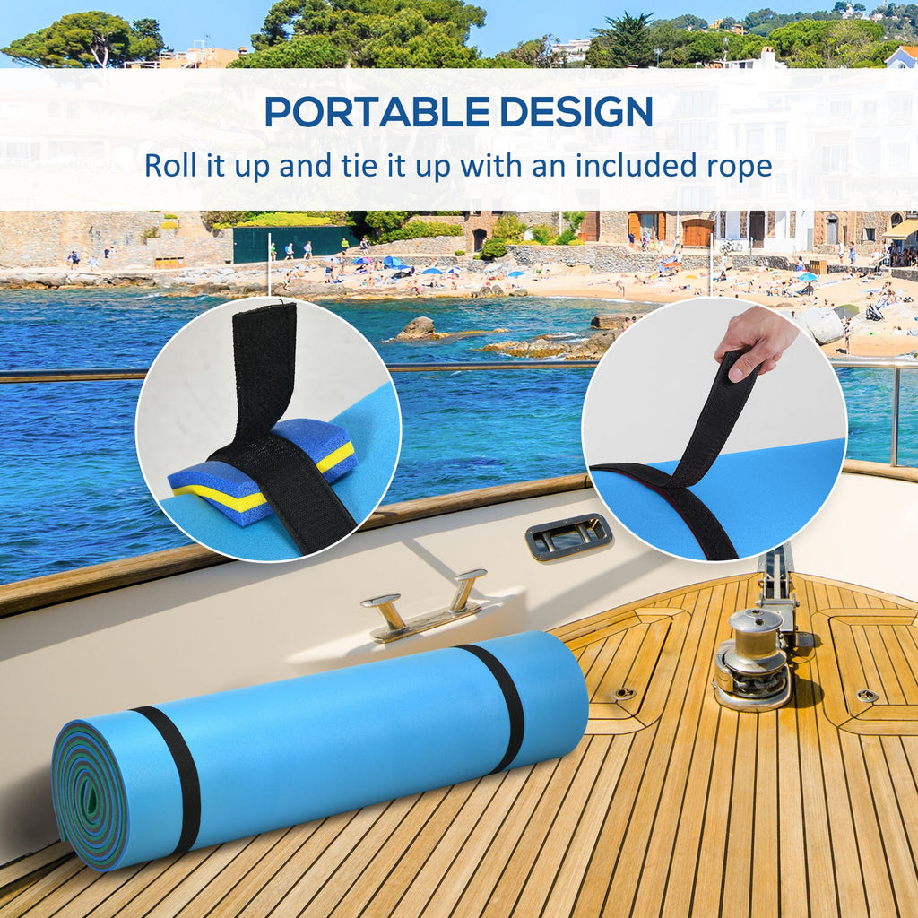 Yeah Depot - Soozier 12' x 5' Lily Pad Floating Mat with Cup Holder Table, 3-Layer Portable Roll-Up Water Mat Float Dock for 2-3 People, on Lake, River, Beach, Swimming Pool, Green