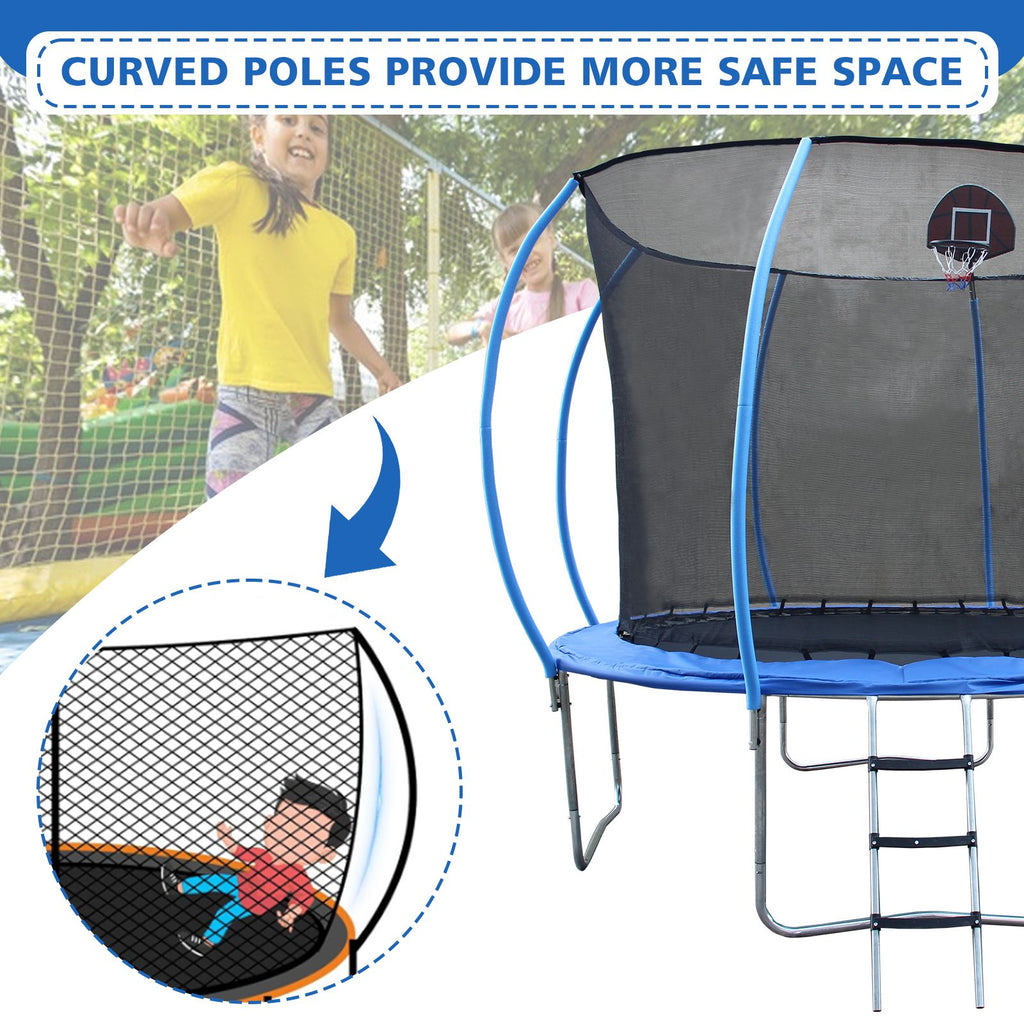 Yeah Depot - 10FT Trampoline with Enclosure - Recreational Trampolines with Ladder and Anti Rust Coating, Pumpkin-shaped Trampoline with Slide and Basket Board, ASTM Approval Outdoor Trampoline for Kids