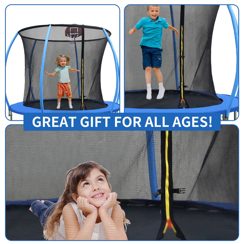 Yeah Depot - 10FT Trampoline with Enclosure - Recreational Trampolines with Ladder and Anti Rust Coating, Pumpkin-shaped Trampoline with Slide and Basket Board, ASTM Approval Outdoor Trampoline for Kids