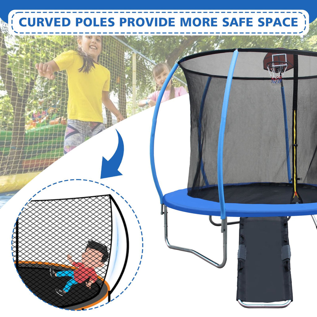 Yeah Depot - 8FT Trampoline with Enclosure - Recreational Trampolines with Ladder and Anti Rust Coating, Pumpkin-shaped Trampoline with Slide and Basket Board, ASTM Approval Outdoor Trampoline for Kids