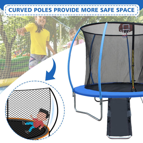 Yeah Depot - 8FT Trampoline with Enclosure - Recreational Trampolines with Ladder and Anti Rust Coating, Pumpkin-shaped Trampoline with Slide and Basket Board, ASTM Approval Outdoor Trampoline for Kids