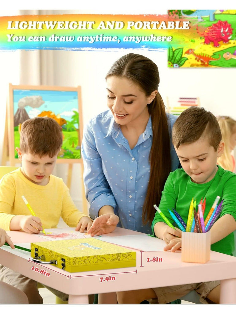 Kai Sheng Rui Store - Dinosaur Art Box-Dinosaur art kits are included in this portable, high-quality box. The nice and fun cover attracts kids and inspires them to get their hands dirty. Every child is a little artist!