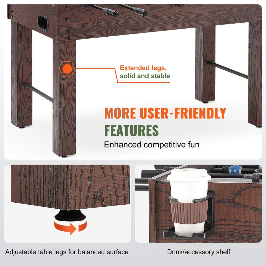 VEVOR Foosball Table, 55 inch Standard Size Foosball Table, Indoor Full Size Foosball Table for Home, Family, and Game Room, Soccer with Foosball Table Set, Includes 4 Balls and 2 Cup Holders