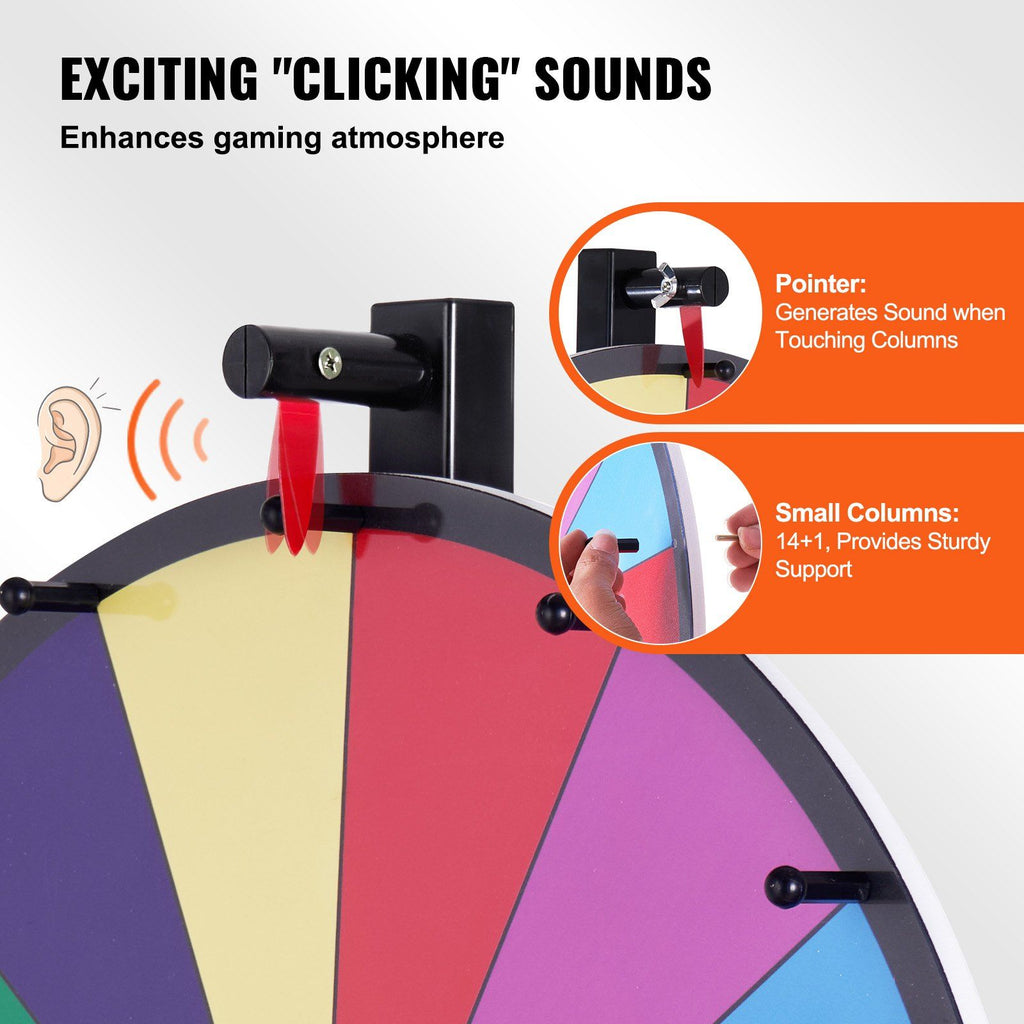 VEVOR 18 inch Spinning Prize Wheel, 14 Slots Tabletop Spinner, Heavy Duty Roulette Wheel with a Dry Erase and 2 Markers, Win Fortune Spin Games in Party Pub Trade Show Carnival