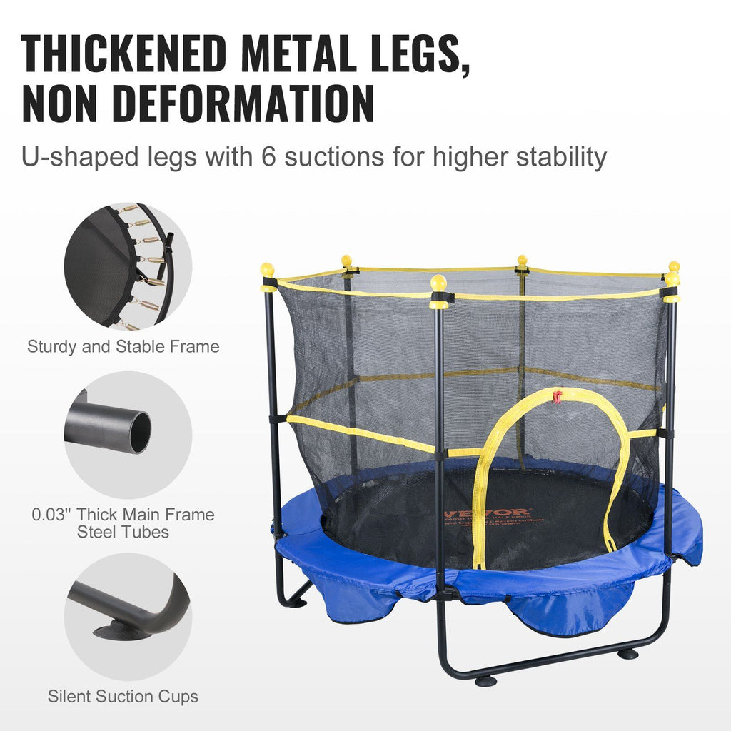 VEVOR 5FT Trampoline for Kids, 60'' Indoor Outdoor Trampoline with Safety Enclosure Net, Basketball Hoop and Ocean Balls, Mini Toddler Recreational Trampoline Birthday Gifts for 3+ Years Kids