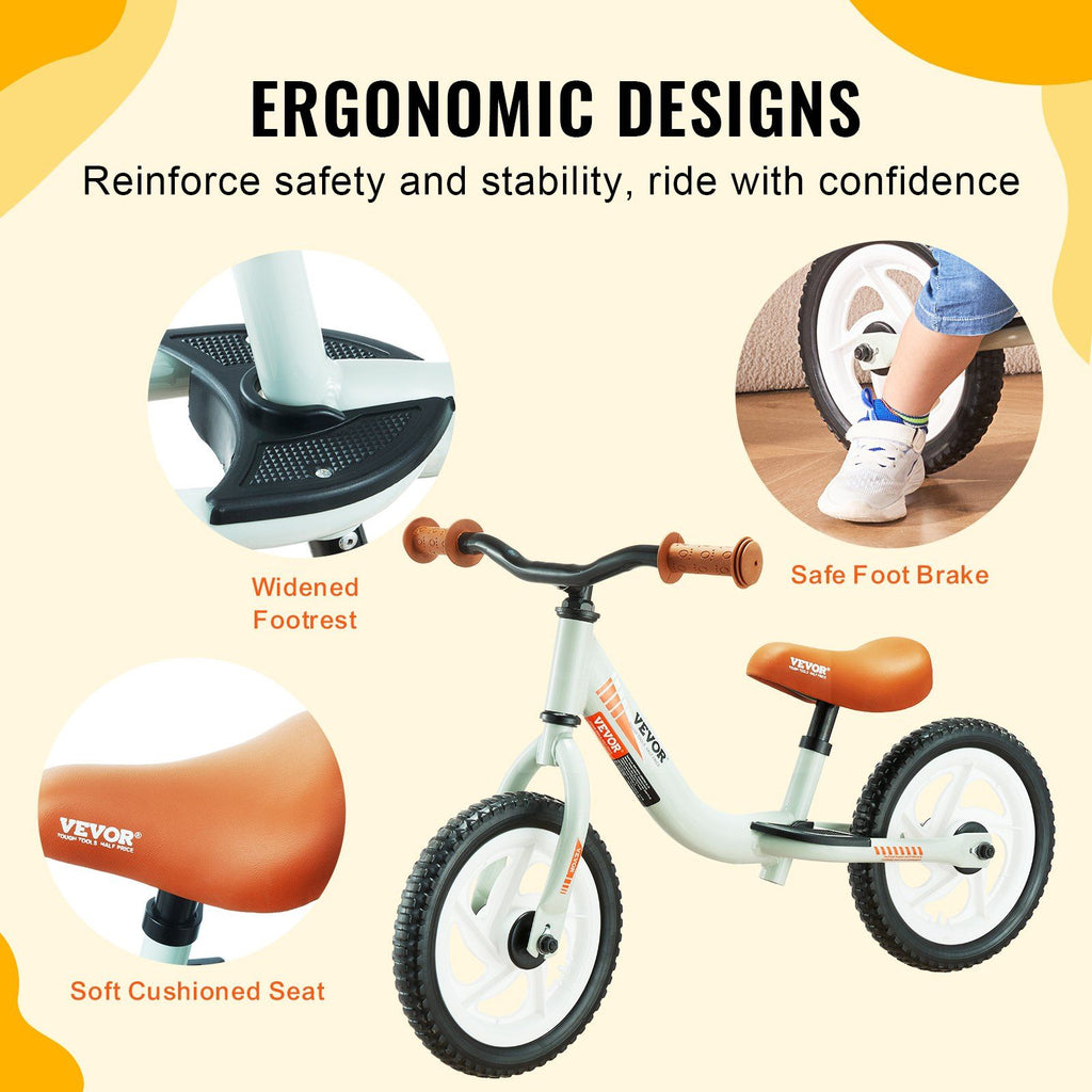 VEVOR Toddler Balance Bike, 12'' Lightweight Aluminum Alloy Kids Bike with Adjustable Seat & Handlebar, EVA Foam Tires, No Pedal Kids Balance Bicycle Gift for 1-5 Years Boys Girls, 55LBS Support