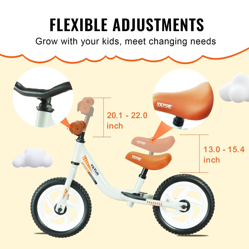 VEVOR Toddler Balance Bike, 12'' Lightweight Aluminum Alloy Kids Bike with Adjustable Seat & Handlebar, EVA Foam Tires, No Pedal Kids Balance Bicycle Gift for 1-5 Years Boys Girls, 55LBS Support