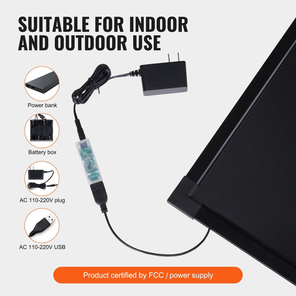 VEVOR LED Message Writing Board, 24''x16'' Illuminated Erasable Lighted Chalkboard, Neon Effect Menu Sign Board, Drawing Board with 8 Fluorescent Chalk Markers and Remote Tested to UL Standards