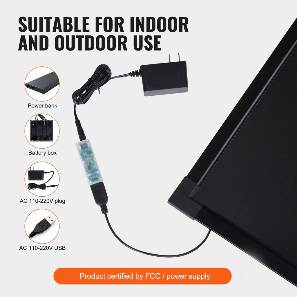 VEVOR LED Message Writing Board, 16''x12'' Illuminated Erasable Lighted Chalkboard, Neon Effect Menu Sign Board, Drawing Board with 8 Fluorescent Chalk Markers and Remote Control, for Home Wedding Shop