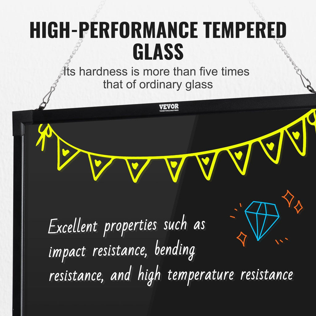 VEVOR LED Message Writing Board, 32''x24'' Illuminated Erasable Lighted Chalkboard, Neon Effect Menu Sign Board, Drawing Board with 8 Fluorescent Chalk Markers and Remote Contro Tested toStandards