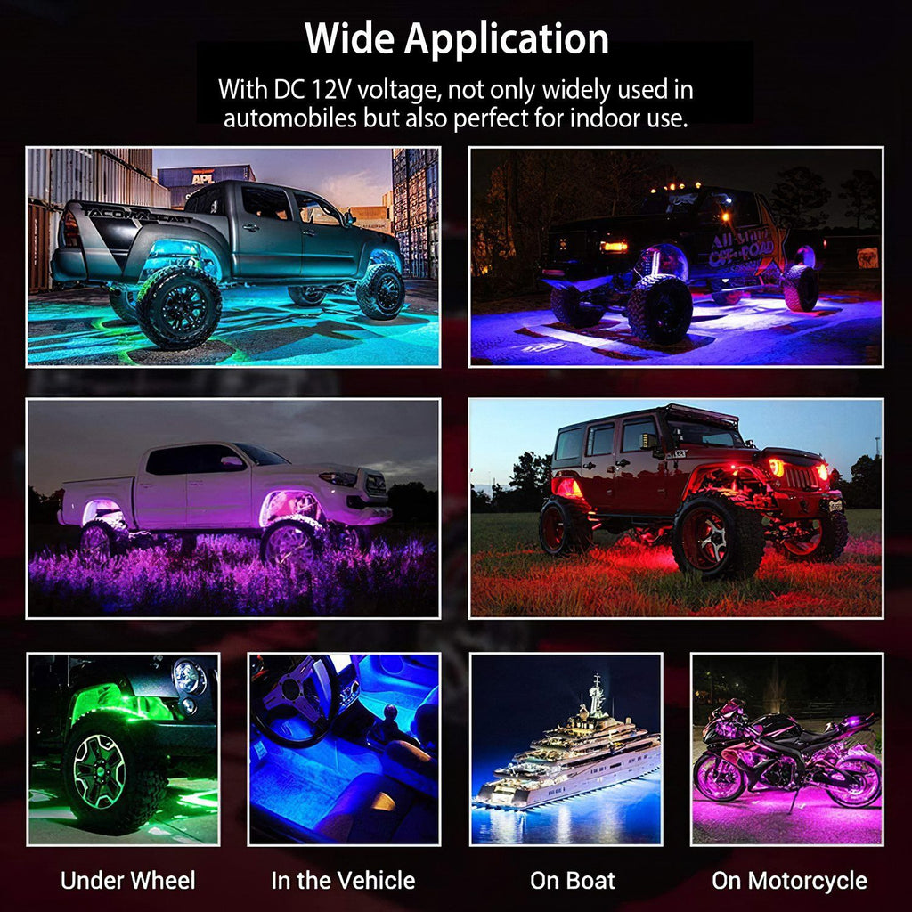 Eggracks by Global Phoenix - 8 Pods RGB LED Rock Lights DC12V Car Neon Light Kit IP68 Waterproof Underglow Lights with Double Remote Controls Wireless APP Control for Jeep Truck UTV SUV