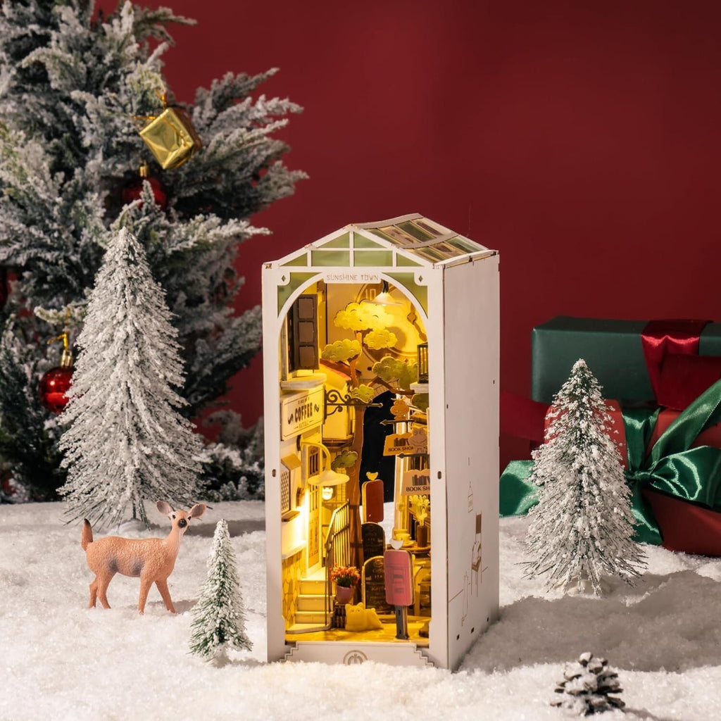 zhima - Rolife DIY Book Nook Kit Sunshine Town, DIY Miniature Booknook Kit Creative Decorative Bookend Bookshelf Insert 3D Puzzles for Adults, Halloween/Christmas Decorations/Gifts for Adults (Sunshine Town)