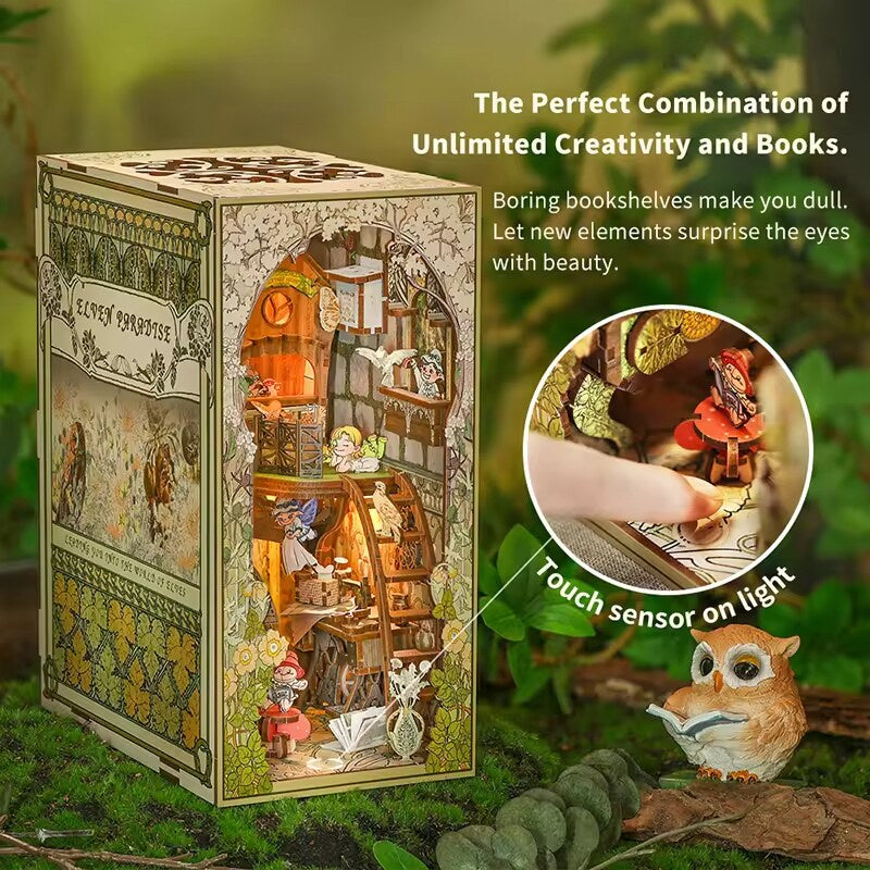 zhima - CuteBee 3D Wooden Dollhouse Elven Paradise Handmade Craft with LED Night Light Building Model Toys Book Nook Kit, DIY Dollhouse Bookshelf Insert Decor Alley