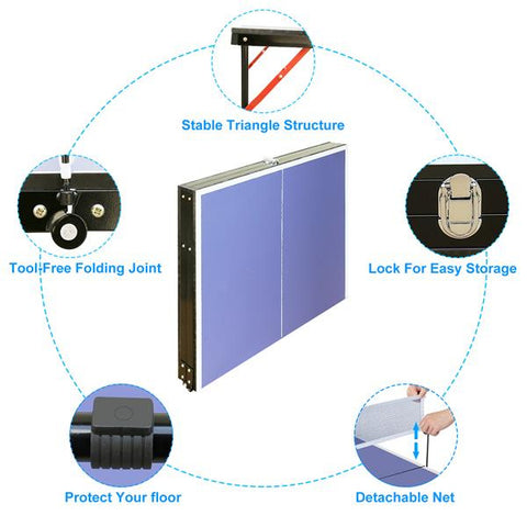 inQ Boutique - Table Tennis Table Foldable & Portable Ping Pong Table Set with Net and 2 Ping Pong Paddles for Indoor Outdoor Game