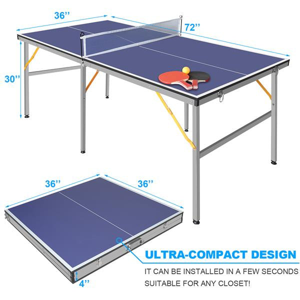 inQ Boutique - 6ft Mid-Size Table Tennis Table Foldable & Portable Ping Pong Table Set for Indoor & Outdoor Games with Net, 2 Table Tennis Paddles and 3 Balls