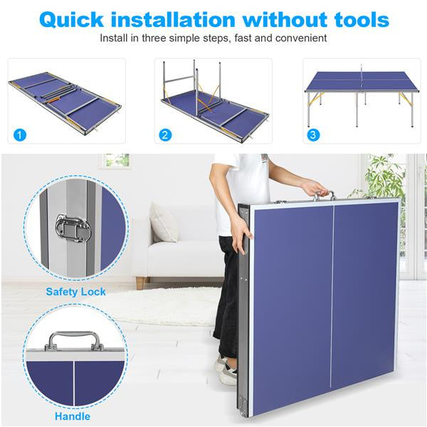 inQ Boutique - 6ft Mid-Size Table Tennis Table Foldable & Portable Ping Pong Table Set for Indoor & Outdoor Games with Net, 2 Table Tennis Paddles and 3 Balls