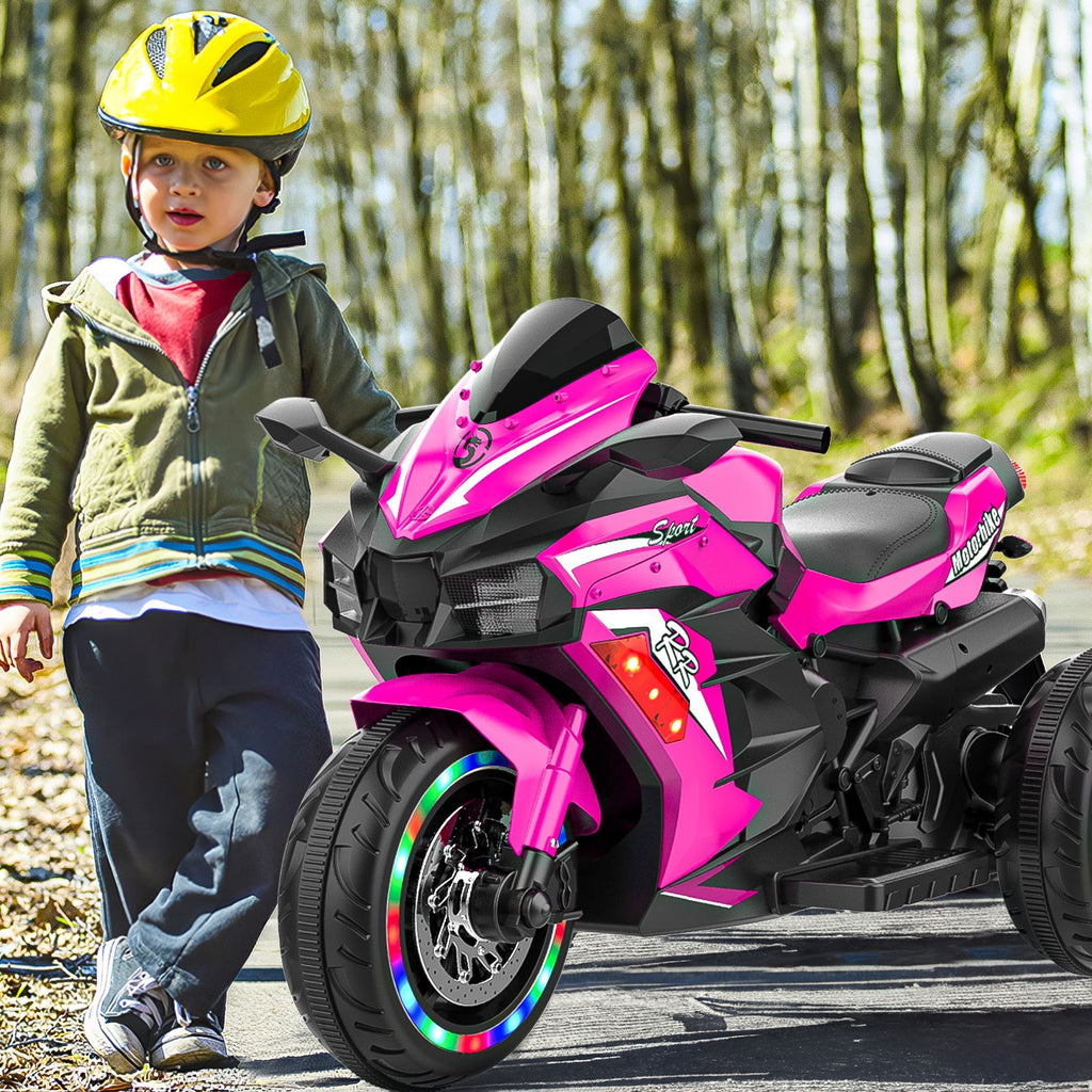 SHENGLONG - Kids Powered Ride-ons Toy, Kids Motorcycle for 3-6 Years, 12V Electric Ride on Motorcycle with Light Wheel & Bluetooth Music-Pink