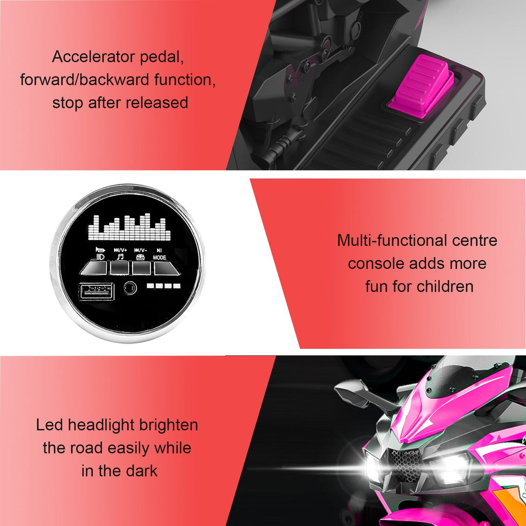 SHENGLONG - Kids Powered Ride-ons Toy, Kids Motorcycle for 3-6 Years, 12V Electric Ride on Motorcycle with Light Wheel & Bluetooth Music-Pink
