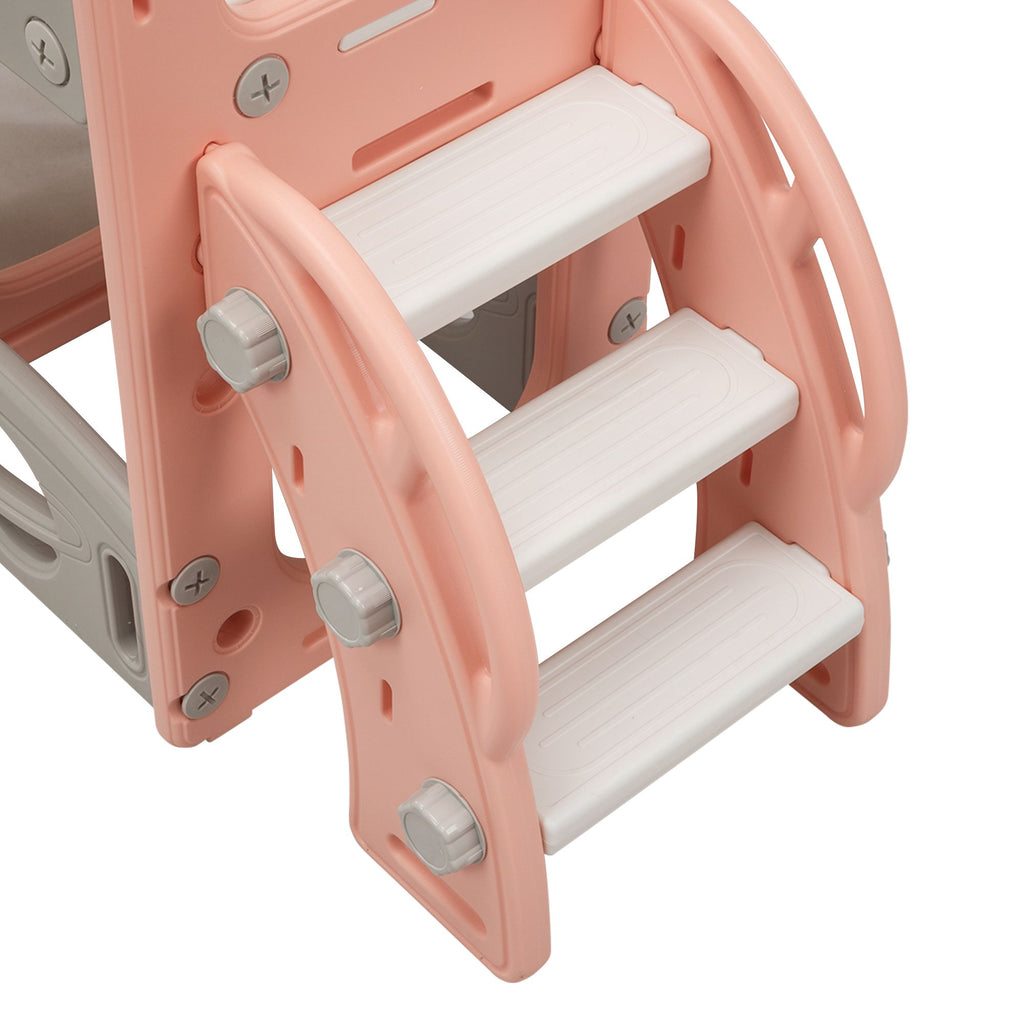 FX070 - 8-In-1 Large Kids Slide and Climb Set, Toddler Indoor Playground w/ Basketball Hoops, Balls, Rings, Telescope, Storage, Baby Playset, DIY Space Sticker,Light Apricot White Gray