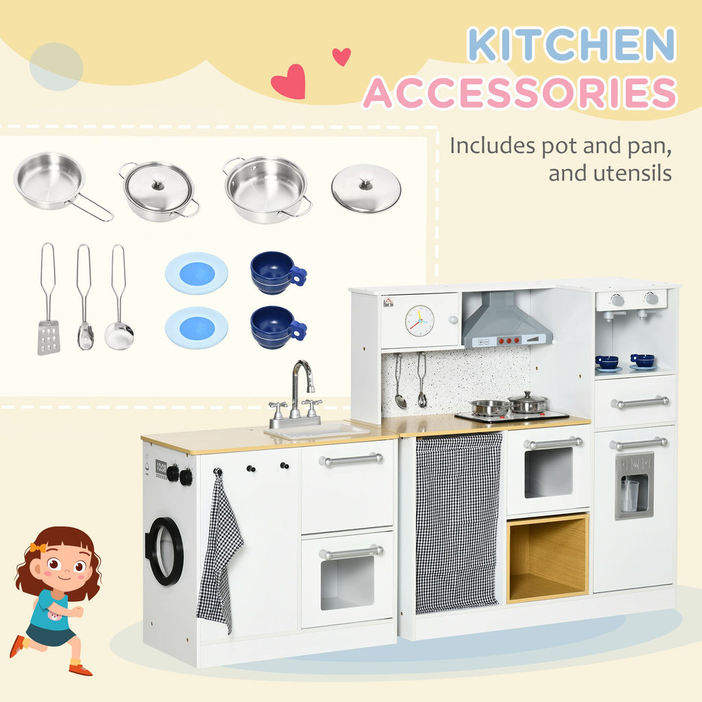 Orien Home - Kids Wooden Kitchen Playset with Sound Effects and Tons of Countertop Space, Wooden Corner Play Kitchen Set with Washing Machine, Imaginative Toy Pretend Restaurant, Ages 3-6, White