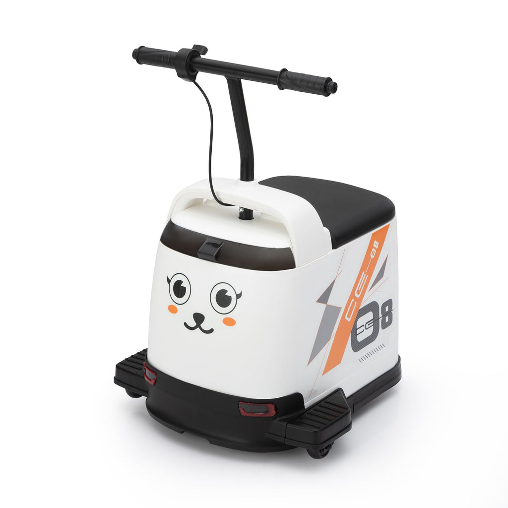 FX070 - 12V Kids Ride On Box, Electric Box Car with High-Low Speeds, Variable Speed Throttle, MP3, USB, Storage, Battery Powered Toy Gift for 8-12 Years Old, White + Black