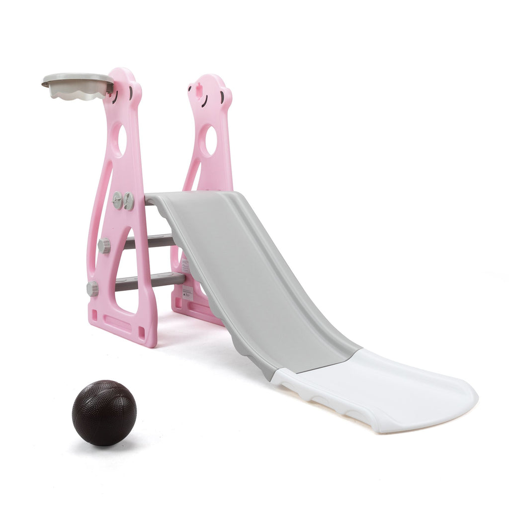 FX070 - Kids Slide Indoor Outdoor Climber Playground with Basketball Hoop