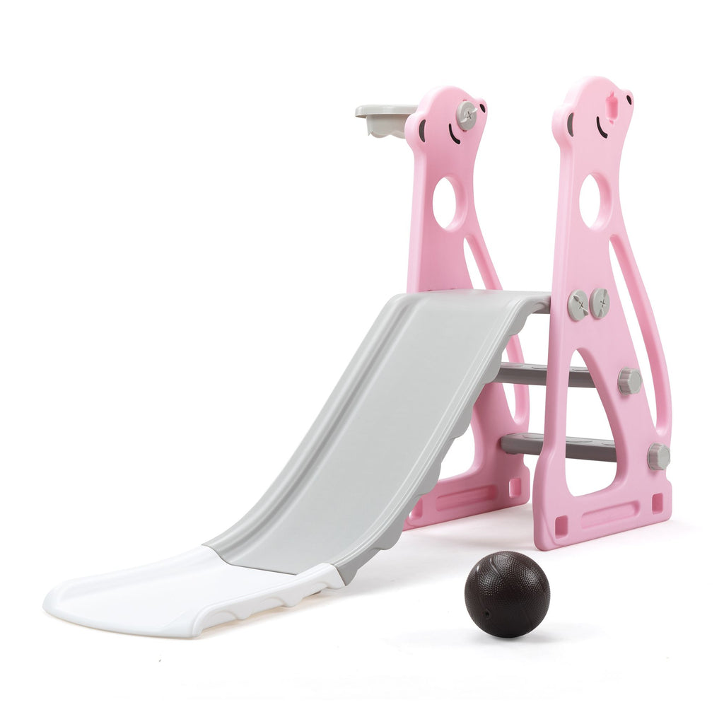 FX070 - Kids Slide Indoor Outdoor Climber Playground with Basketball Hoop