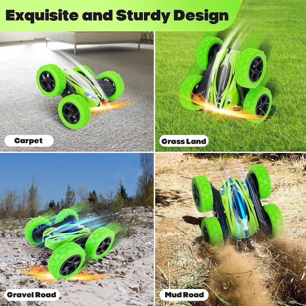 PlayVibe - Rc Stunt Cars: Double Sided 360Â°Flip Rotating 4WD Race Car Toy For Outdoor & Indoor Birthday Gift