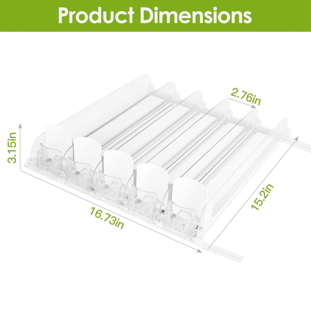 Eggracks by Global Phoenix - Drink Organizer for Fridge Spring Loaded Beverage Dispenser Width Adjustable Drink Holder with Automatic Pusher Glide 5 Rows Hold up to 25 Cans Bottles