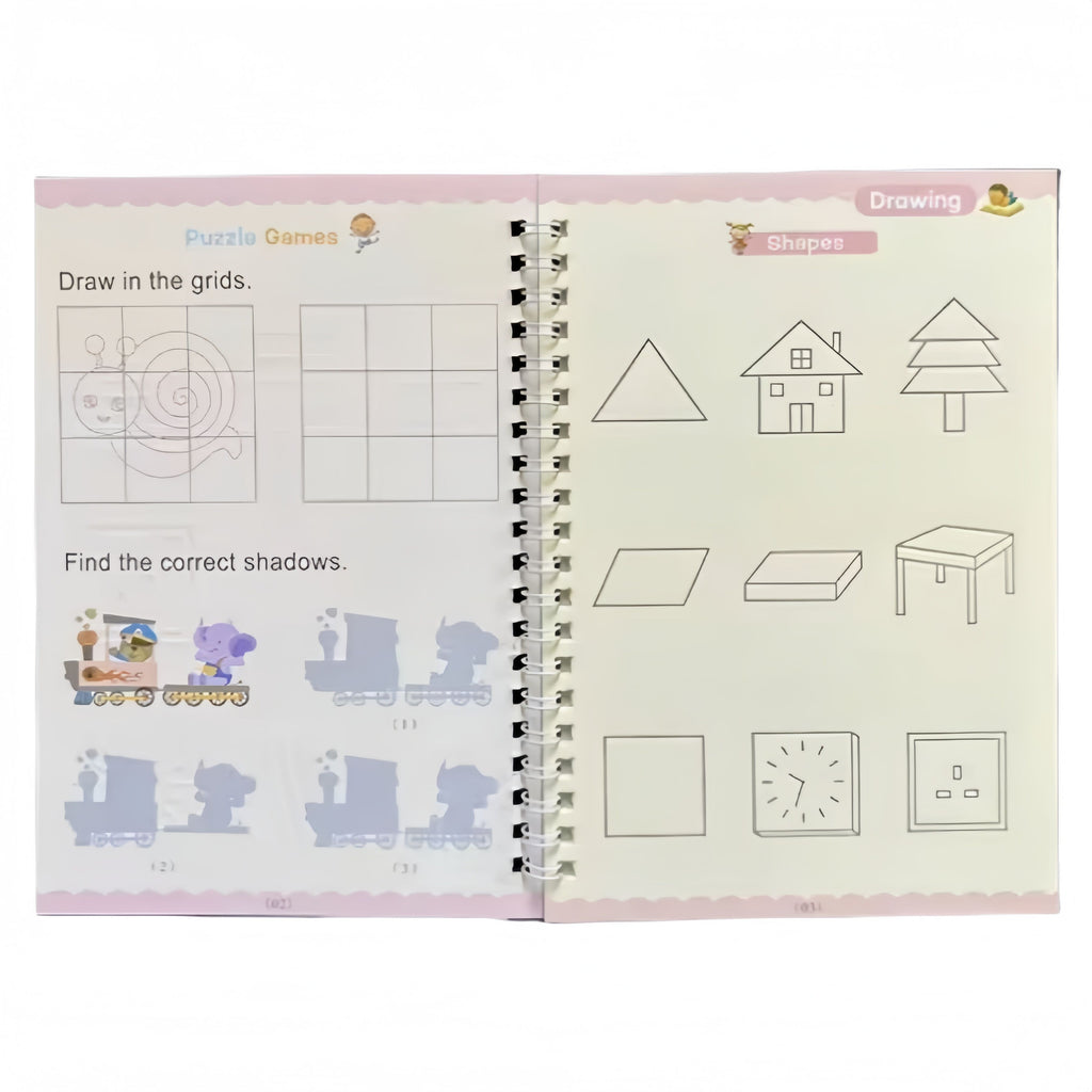BOMING - Reusable Magic Copybook Drawing Toys Pen Control Training Writing for Children 3D Magic Notebook Writing Lettering Calligraphy Notebooks