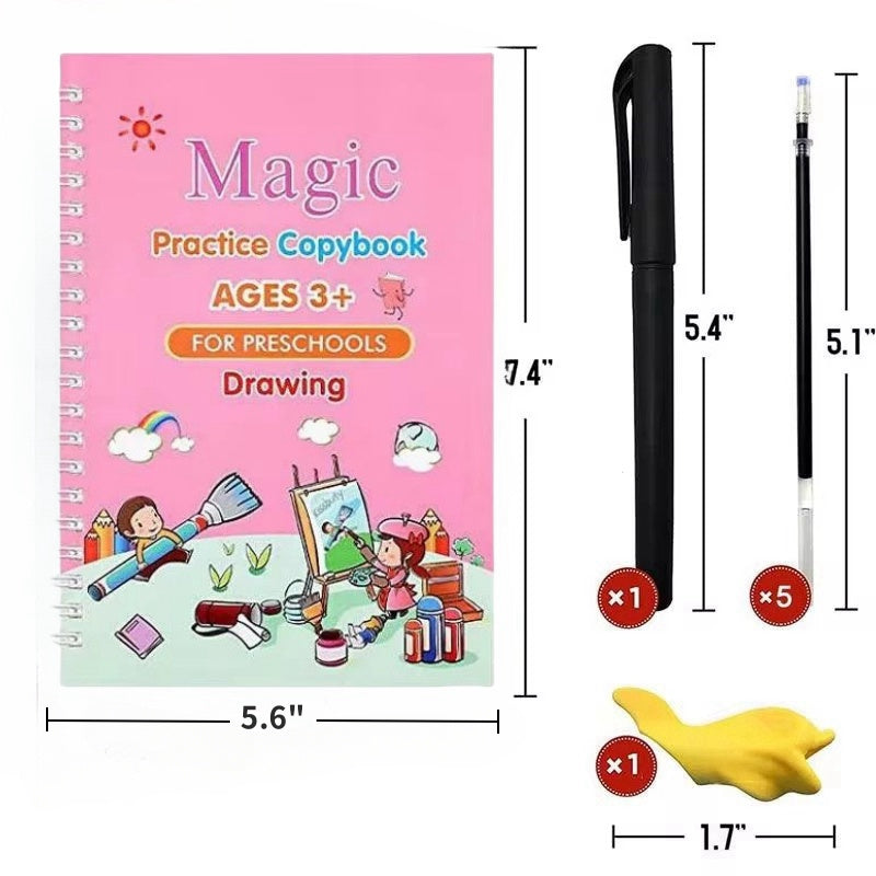 BOMING - Reusable Magic Copybook Drawing Toys Pen Control Training Writing for Children 3D Magic Notebook Writing Lettering Calligraphy Notebooks