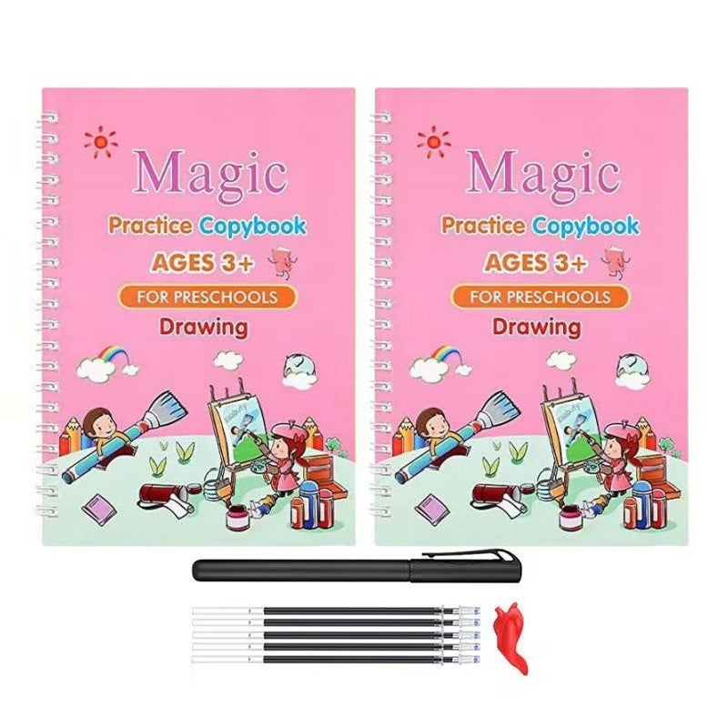 BOMING - Reusable Magic Copybook Drawing Toys Pen Control Training Writing for Children 3D Magic Notebook Writing Lettering Calligraphy Notebooks
