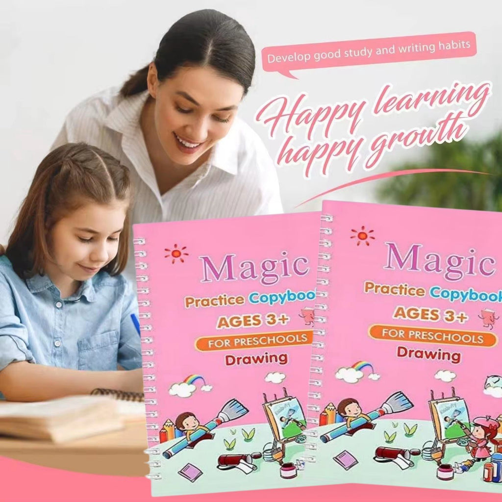 BOMING - Reusable Magic Copybook Drawing Toys Pen Control Training Writing for Children 3D Magic Notebook Writing Lettering Calligraphy Notebooks