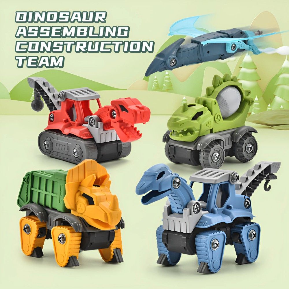 SHENGLONG - 5 Pack Take Apart Dinosaur Set with Electric Drill, Construction Building Toy for Boys, Ideal Xmas Birthday Gift