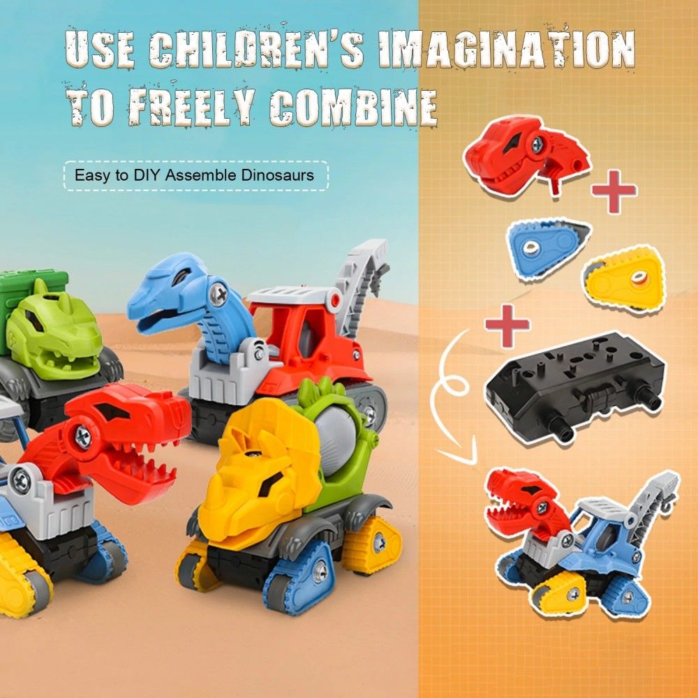 SHENGLONG - 5 Pack Take Apart Dinosaur Set with Electric Drill, Construction Building Toy for Boys, Ideal Xmas Birthday Gift
