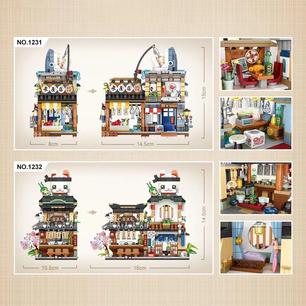 SHENGLONG - 4 PACK Brick Building Set for Kids, 2969 PCS Building Blocks Kit Japanese Street Building Toy Set Gift for 6-15 Years Old Kid and Adult