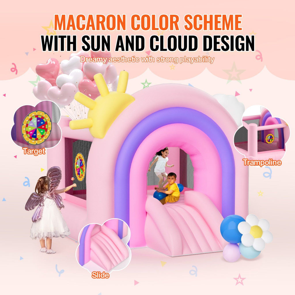 VEVOR Inflatable Bounce House, Indoor Outdoor Playhouse Trampoline, Kid Jumping Bouncer with Blower, Slide, Storage Bag, Family Backyard Bouncy Castle, for Girls Boys Ages 3â€“8 Years, 110x91x91 inch