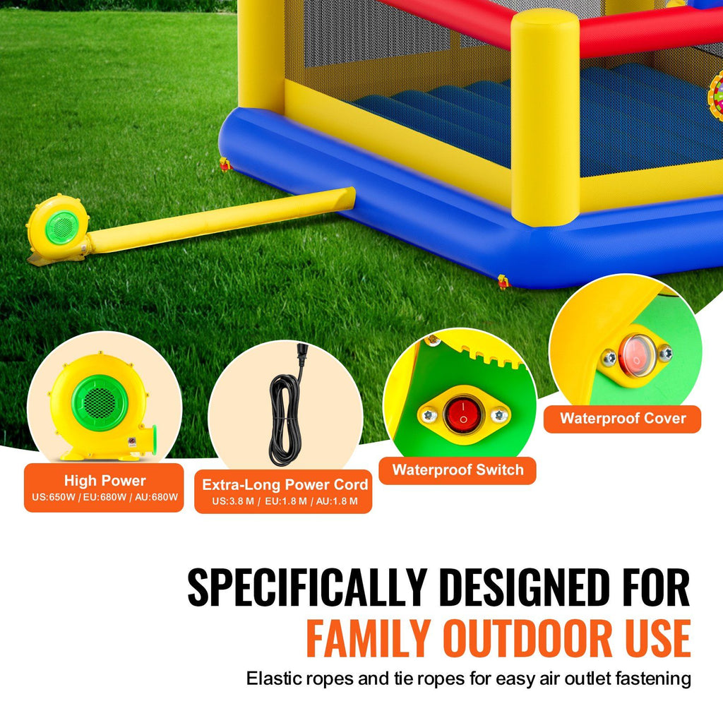 VEVOR Inflatable Bounce House, Outdoor High Quality Playhouse Trampoline, Jumping Bouncer with Blower, Slide, and Storage Bag, Family Backyard Bouncy Castle, for Kid Ages 3â€“10 Years, 177x173x80 inch