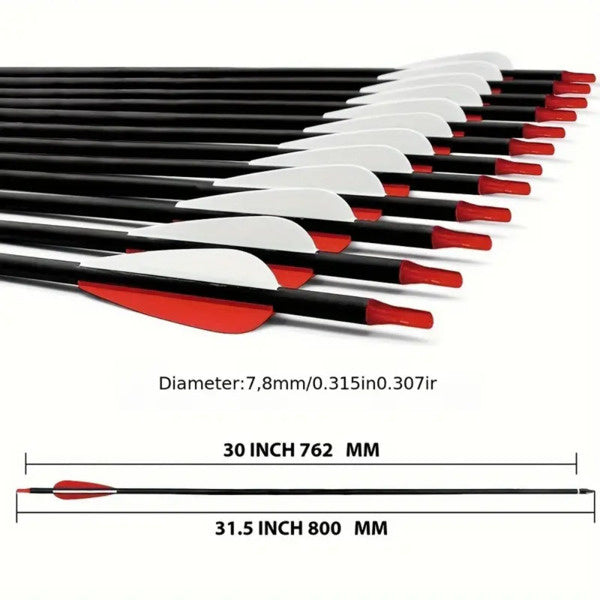 inQ Boutique - 31.5-inch targeted hunting arrows, suitable for compound, anti bending, and British longbows, with detachable tips (12pack)
