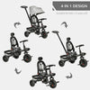 Yeah Depot - Baby Tricycle 4 In 1 Trike w/ Reversible Angle Adjustable Seat Removable Handle Canopy Handrail Belt Storage Footrest Brake Clutch for 1-5 Years Old Grey