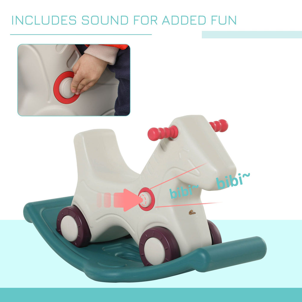 Yeah Depot - Kids 2 in 1 Rocking Horse & Sliding Car for Indoor & Outdoor Use w/ Detachable Base, Wheels, Smooth Materials, Grey and Green