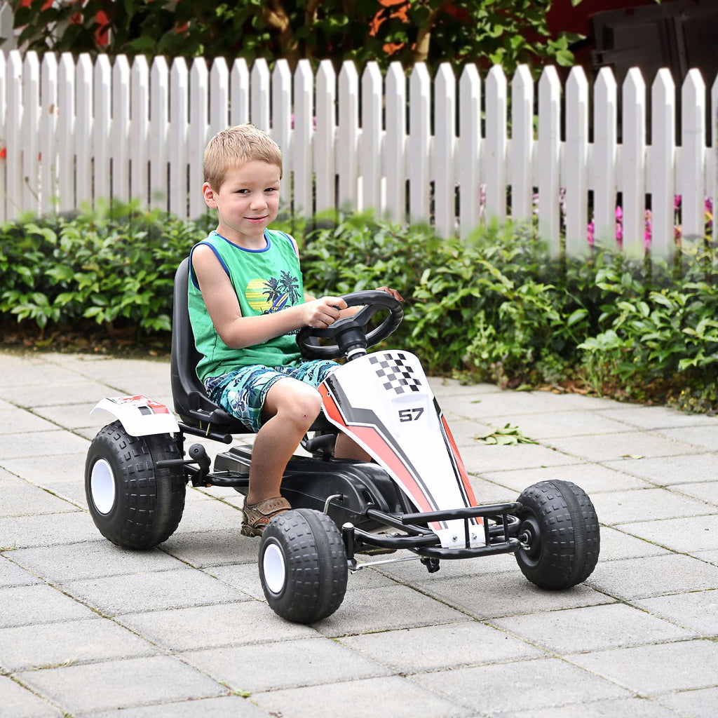Yeah Depot - Pedal Go Kart Children Ride on Car Racing Style with Adjustable Seat, Plastic Wheels, Handbrake and Shift Lever, White