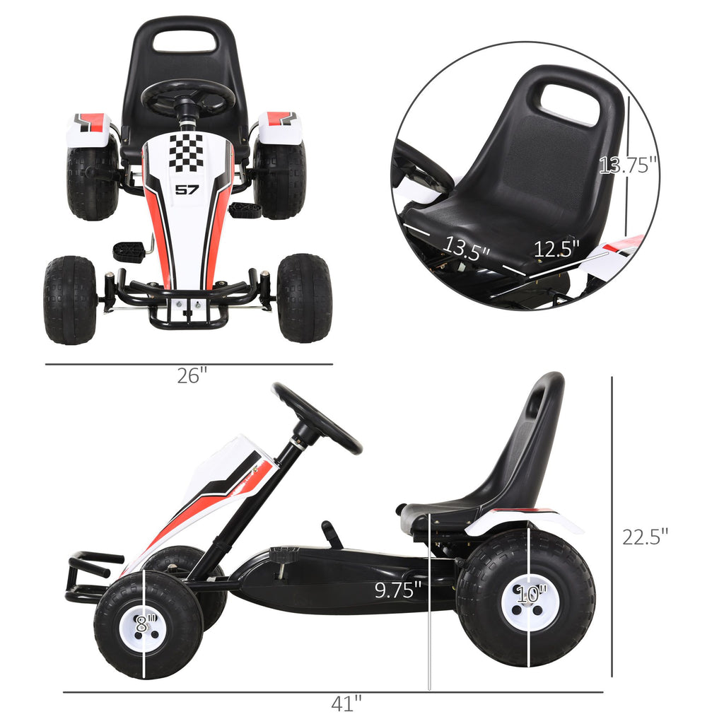 Yeah Depot - Pedal Go Kart Children Ride on Car Racing Style with Adjustable Seat, Plastic Wheels, Handbrake and Shift Lever, White